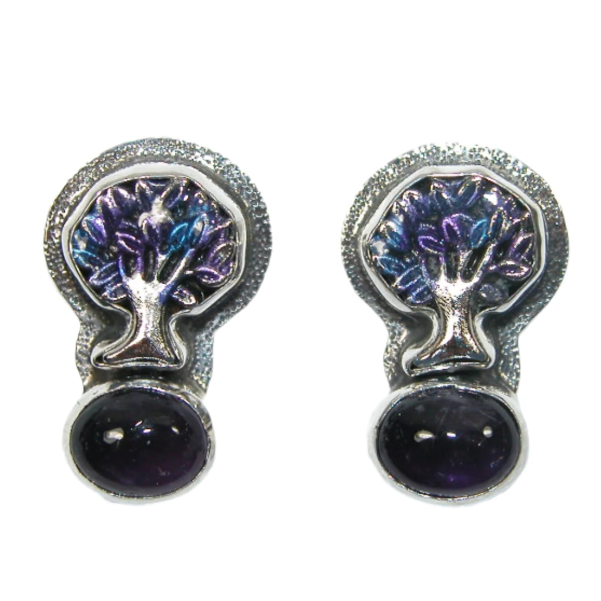 33439 Amethyst Enamel Purple Tree of Life Sterling Silver Earrings