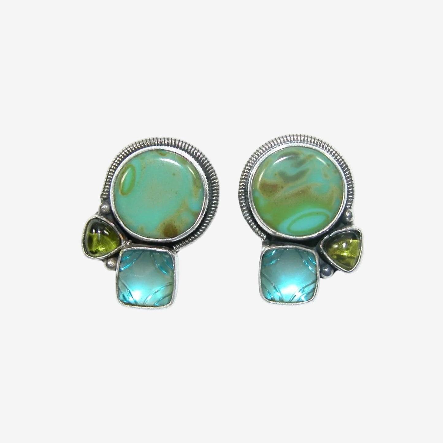 33447 Turquoise, Celestial Quartz, Peridot Cluster Earrings