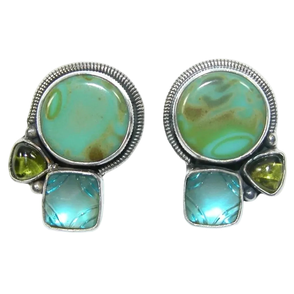 33447 Turquoise, Celestial Quartz, Peridot Cluster Earrings