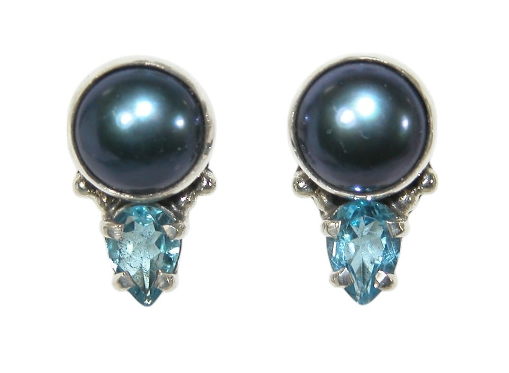 33451 Blue Freshwater Pearl Blue Topaz Sterling Silver Earring