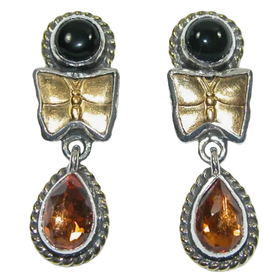 33460 Black Onyx, Quartz Sterling Silver Earrings