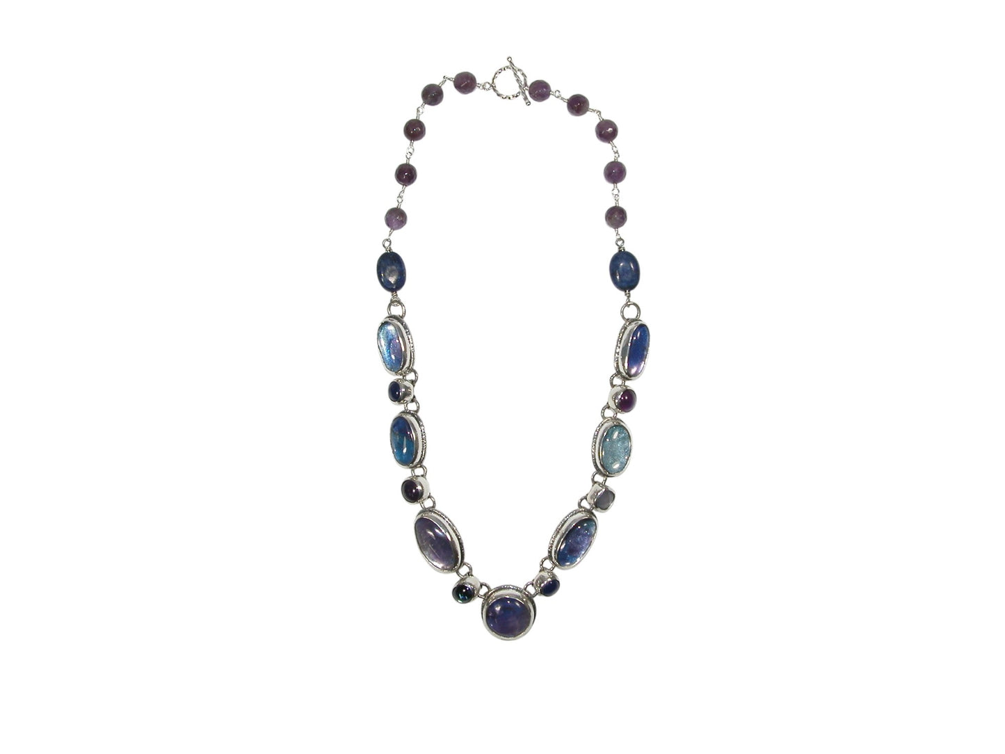 33490 Amethyst, Lapis, Chalcedony, Quartz, Sterling Silver Necklace