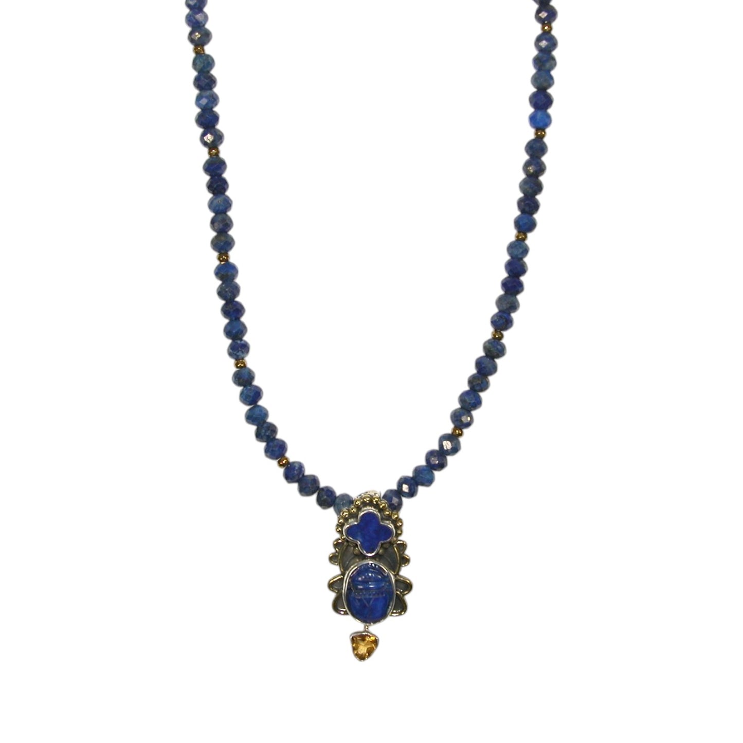 Blue Lapis Beaded Sterling Silver Necklace