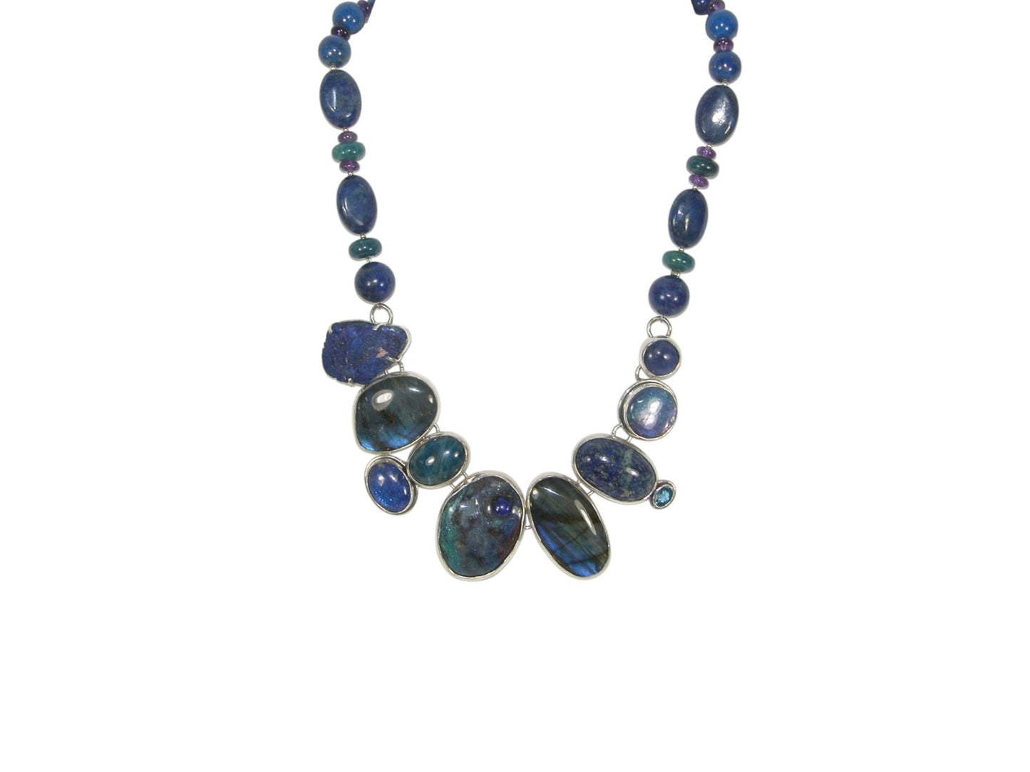 Boulder Opal with Labradorite Blue Gemstone Sterling Silver Necklace