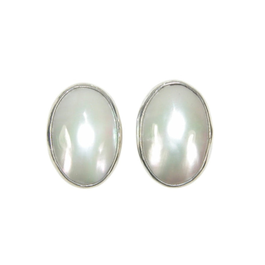 33504 Oval Mabe Pearl Sterling Silver Post/Clip-On Earrings