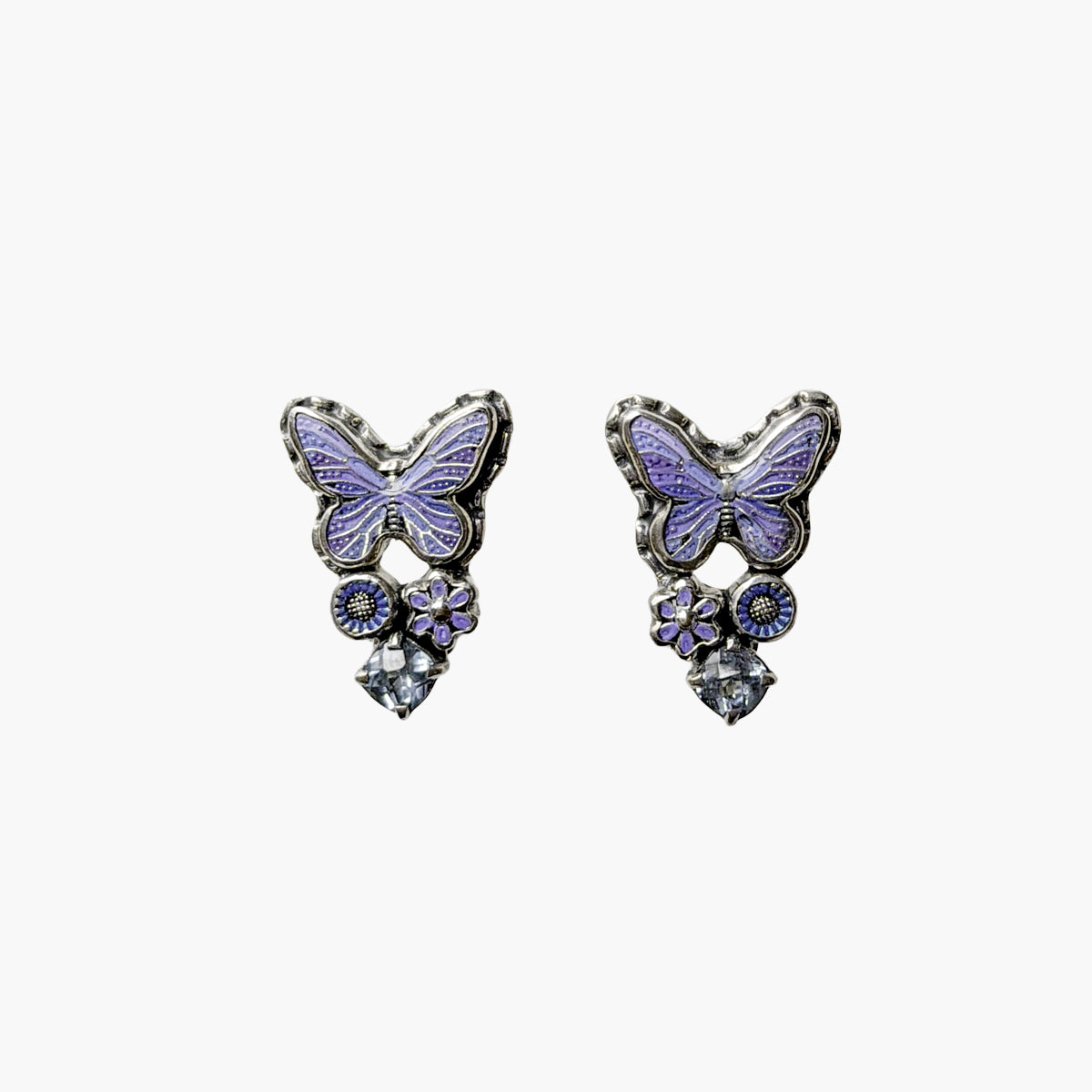 33523 Hand-Enameled Butterfly, Blue Topaz Earrings