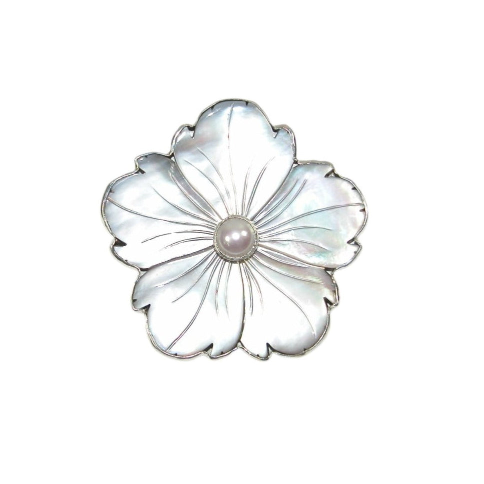 Mother of Pearl Flower with Freshwater Pearl Center Pin and Pendant