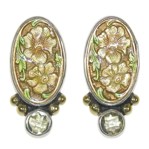 33530D Yellow Enamel Flower with Citrine Sterling Silver Earrings