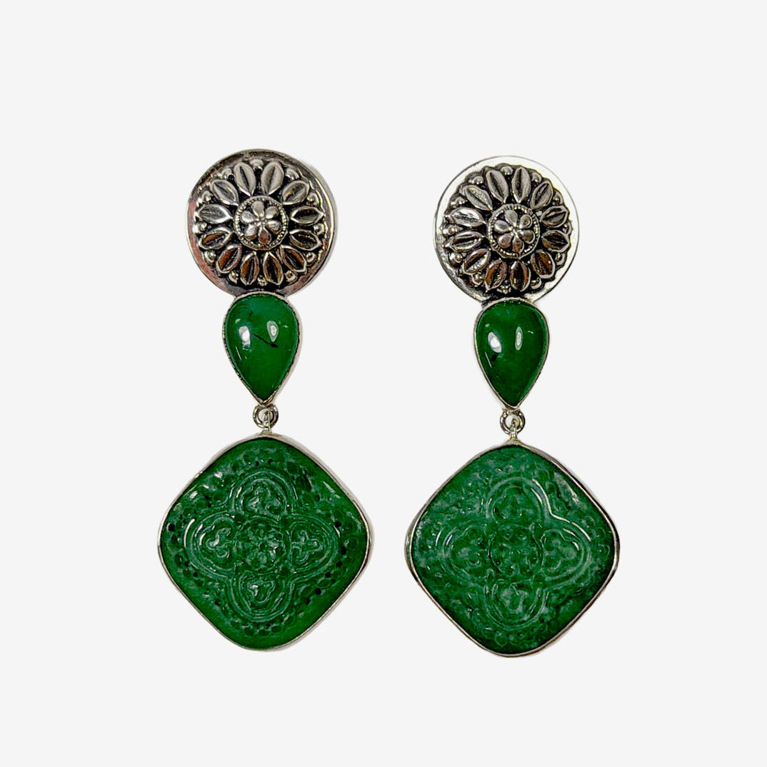 33533 Hand-Carved Agate, Sterling Silver Earrings