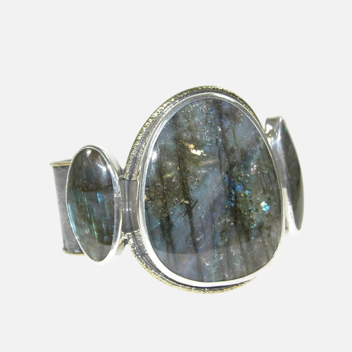 34066 Three Stone Labradorite Sterling Silver Cuff Bracelet