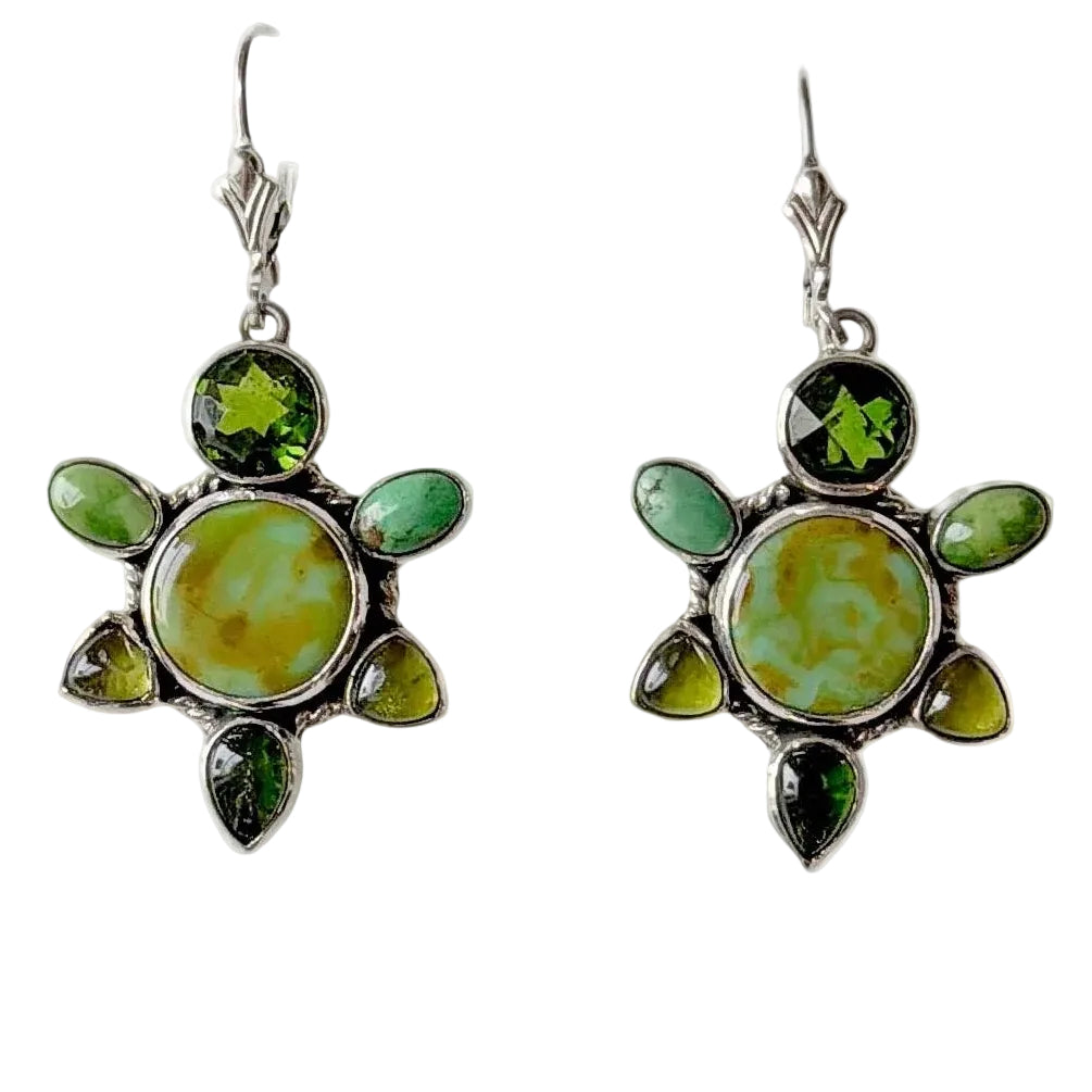 33566L Turquoise, Chrome Diopside, Celestial Quartz Earrings