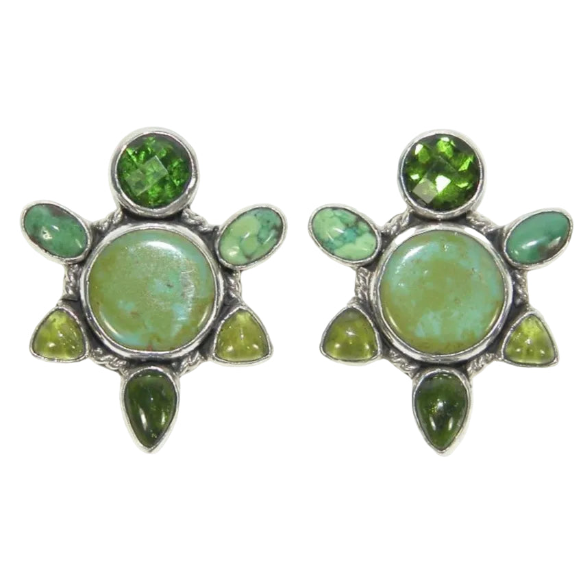 33566 Turquoise and Chrome Diopside Green Gemstone Sterling Silver Earrings