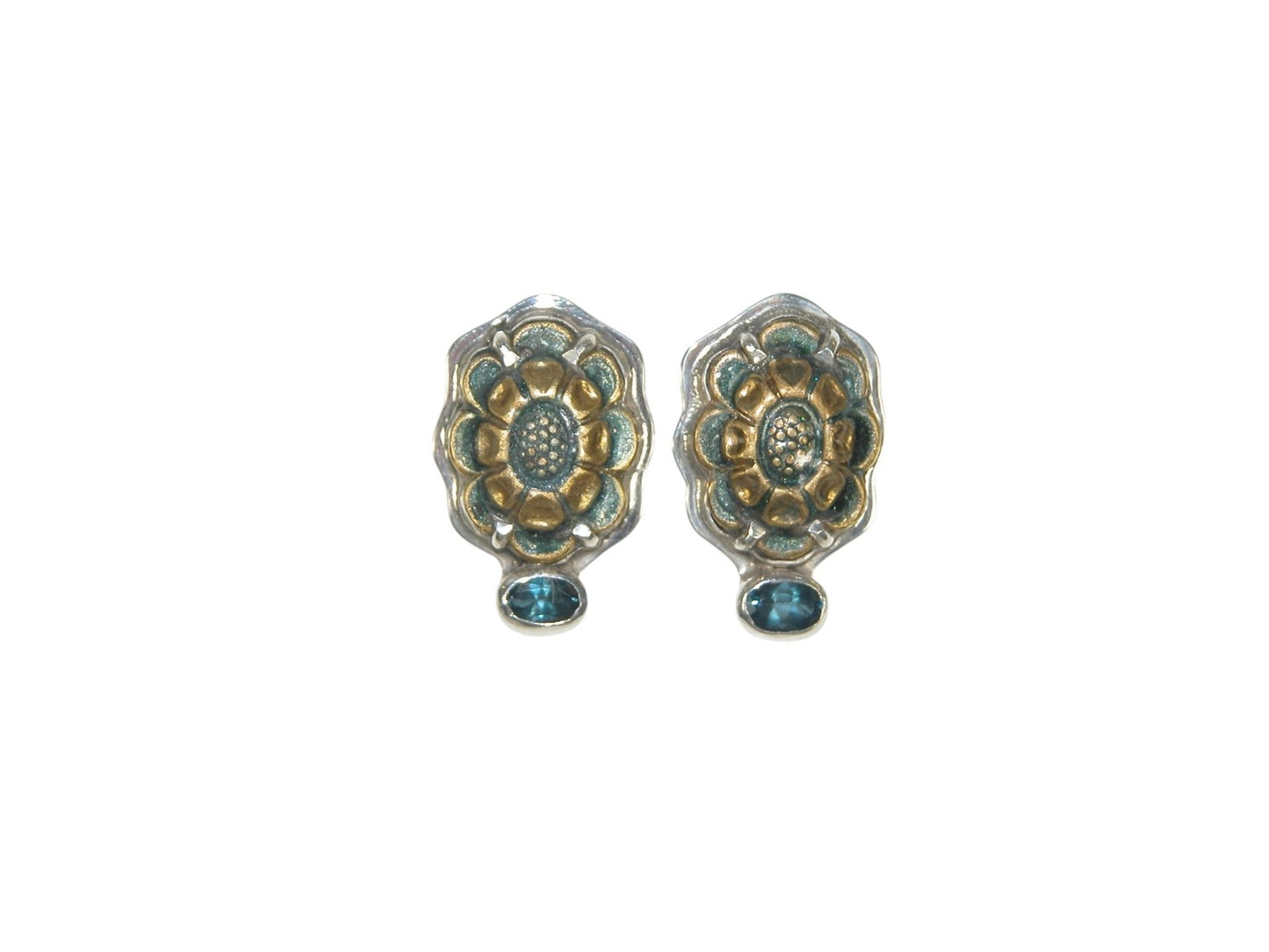 33578 Hand Enameled London Blue Topaz Post/Clip-On Sterling Silver Earrings
