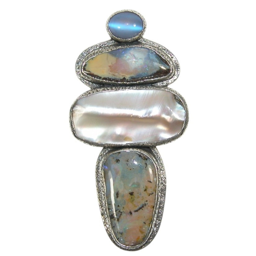 33582 Boulder Opal with Moonstone Sterling Silver Pin Pendant