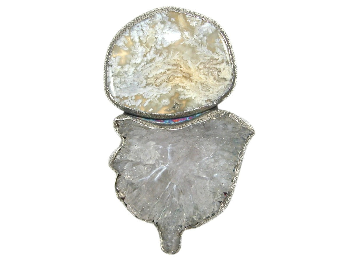 33597 Plume Agate and Natural Crystal Specimen Sterling Silver Pin and Pendant