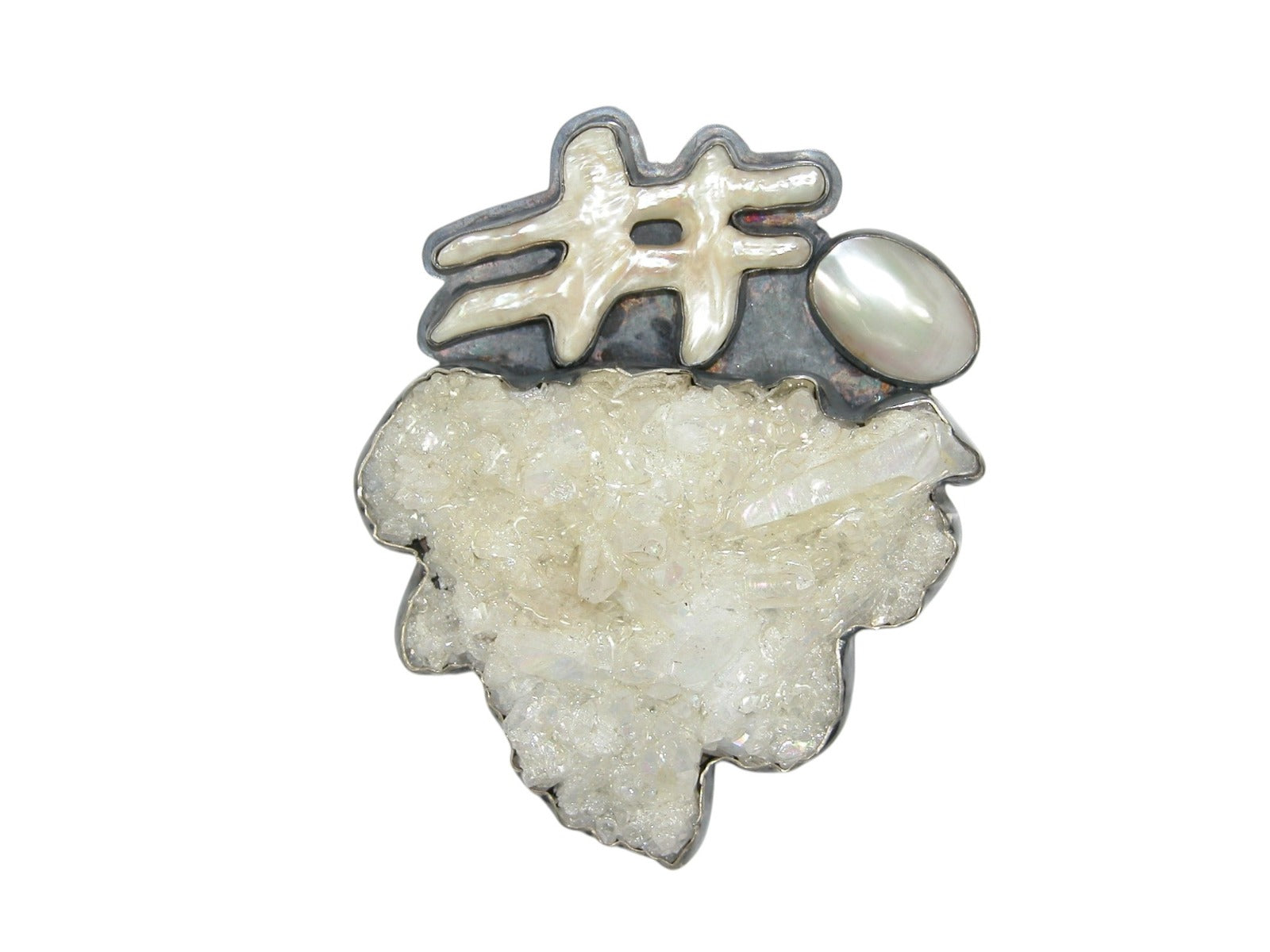 Natural Crystal Specimen with Freshwater Pearl Sterling Silver Pin and ...