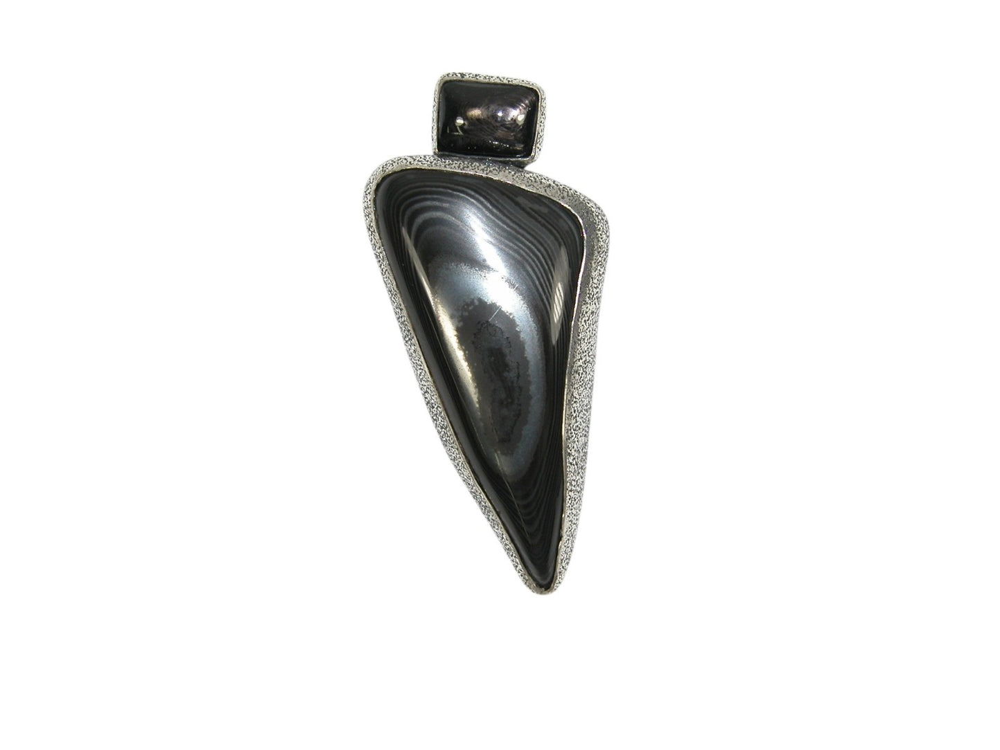 Psilomelane Agate and Hypersthene Sterling Silver Pin Pendant