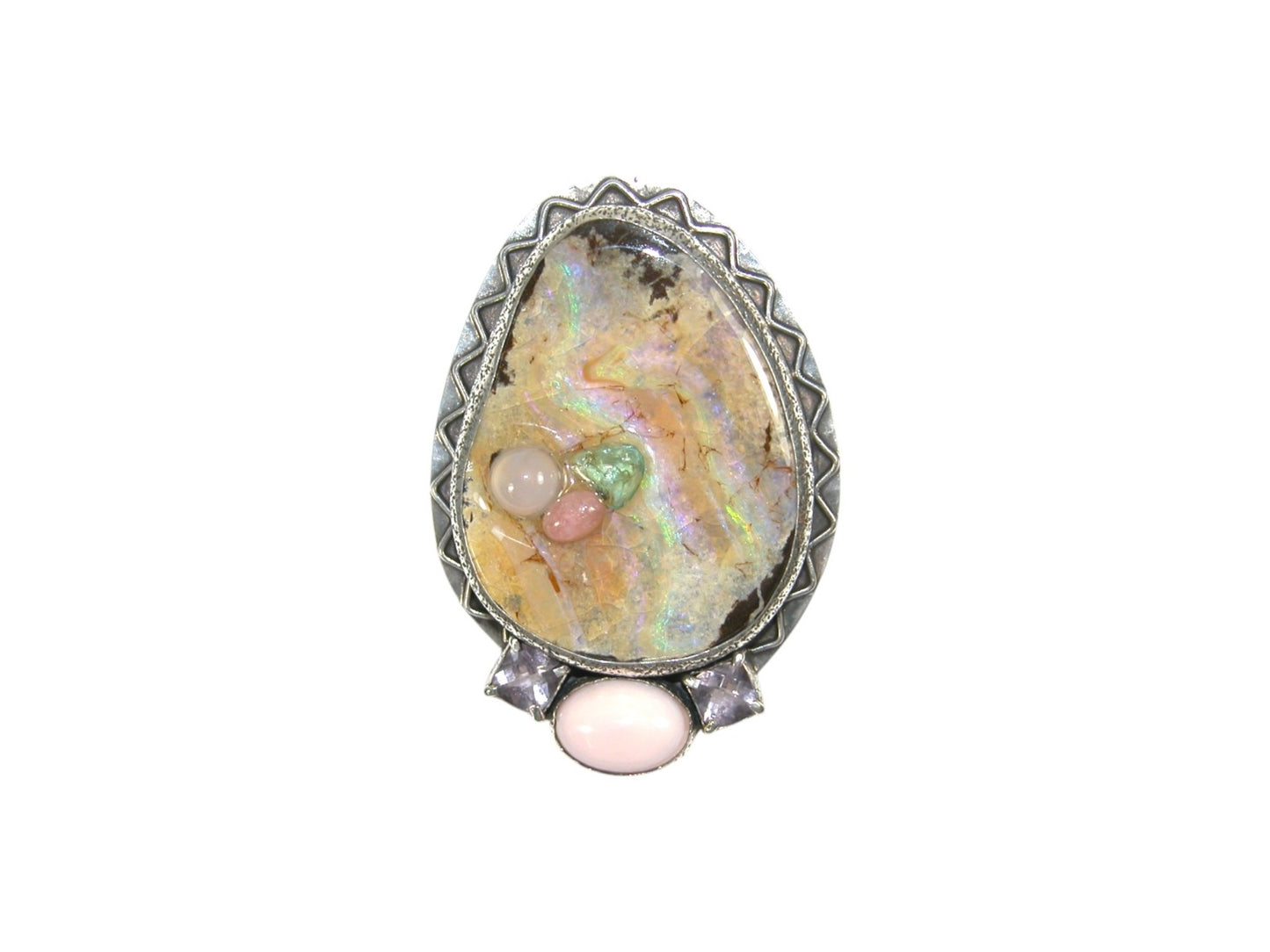 Inlaid Opal with Gemstones Sterling Silver Pin and Pendant
