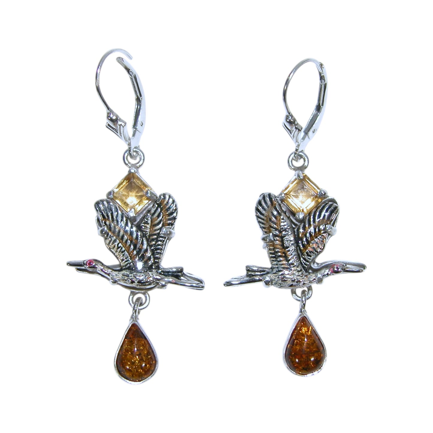 33888L Carnelian Citrine Hand Enamel Sterling Silver Earrings