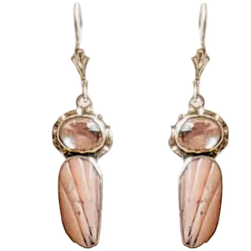 33899A Hand-Carved Rhodochrosite, Pink Quartz Earrings
