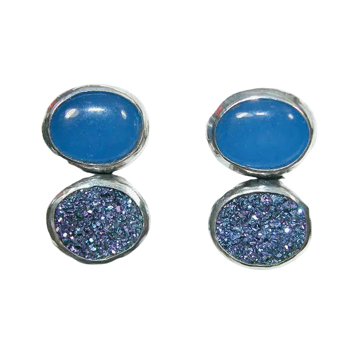 33908 Blue Agate, Druzy Sterling Silver Earrings