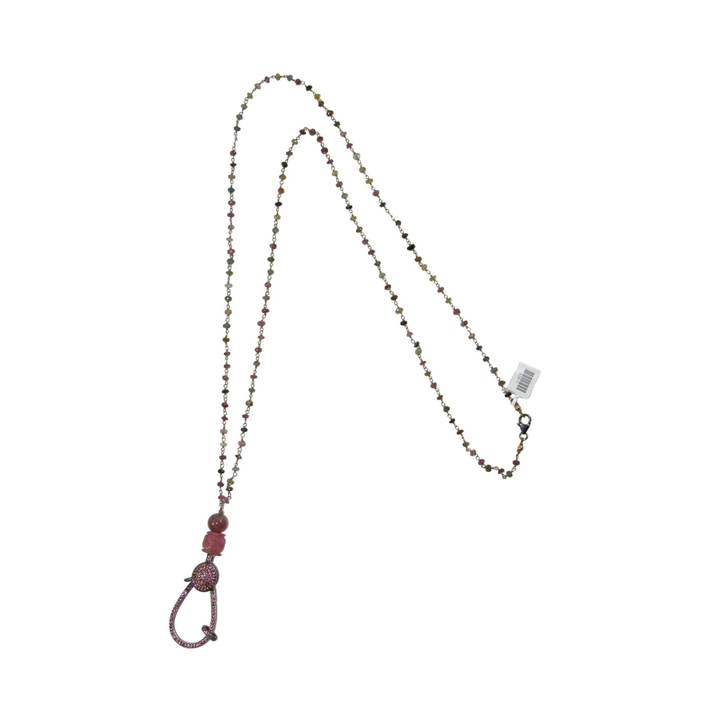 33911 Tourmaline Beaded Caribiner Sterling Silver Necklace