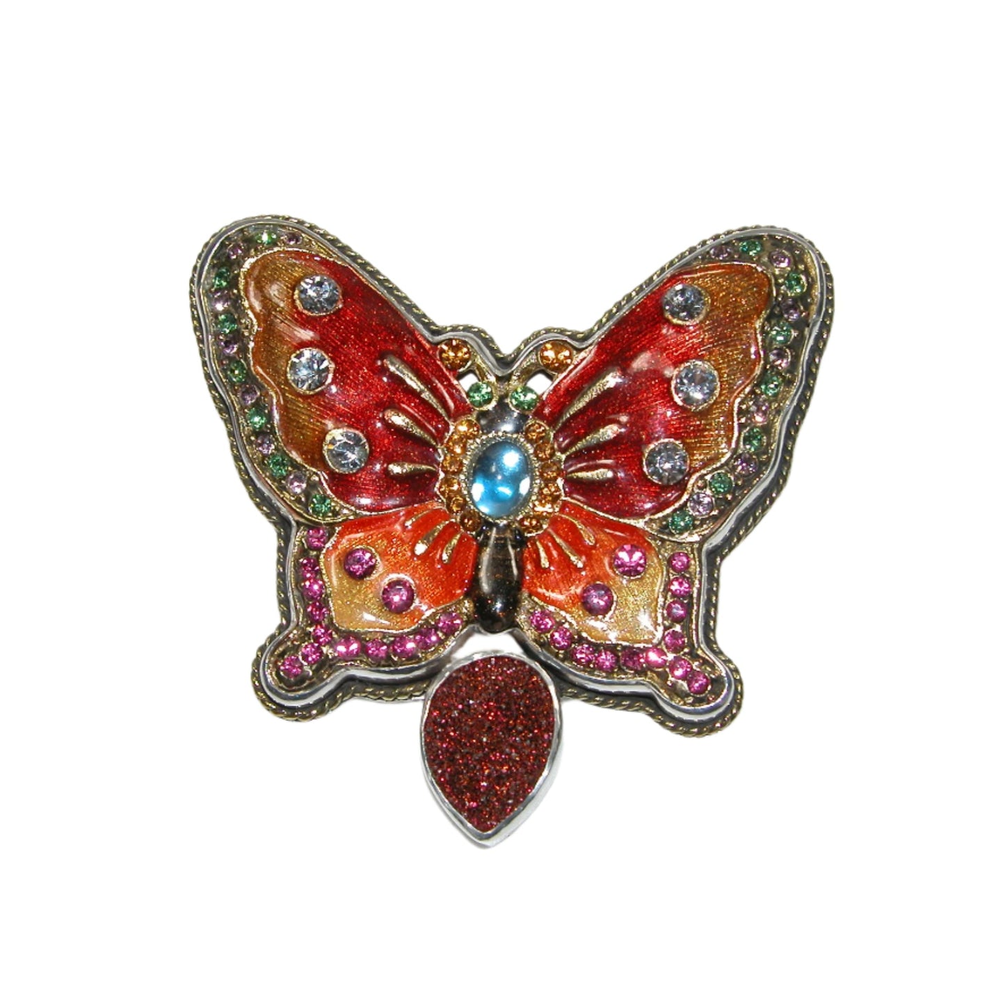 Drusy Enameled Butterfly Sterling Silver Pin and Pendant