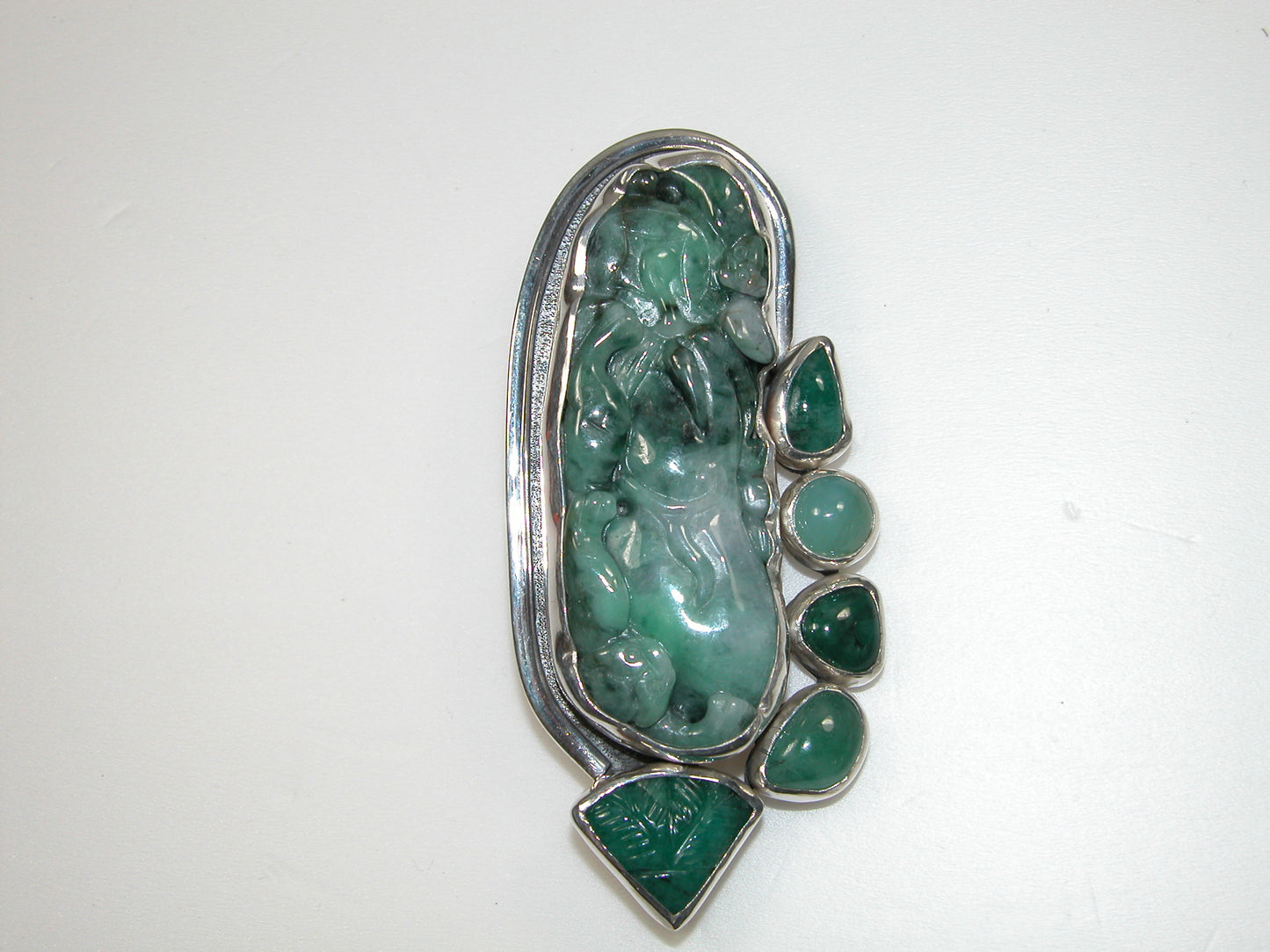 Carved Jade Sterling Silver Pin and Pendant