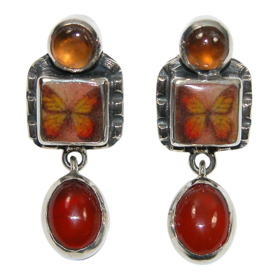 33990 Butterfly Handmade Tile, Carnelian, Sterling Silver Earrings