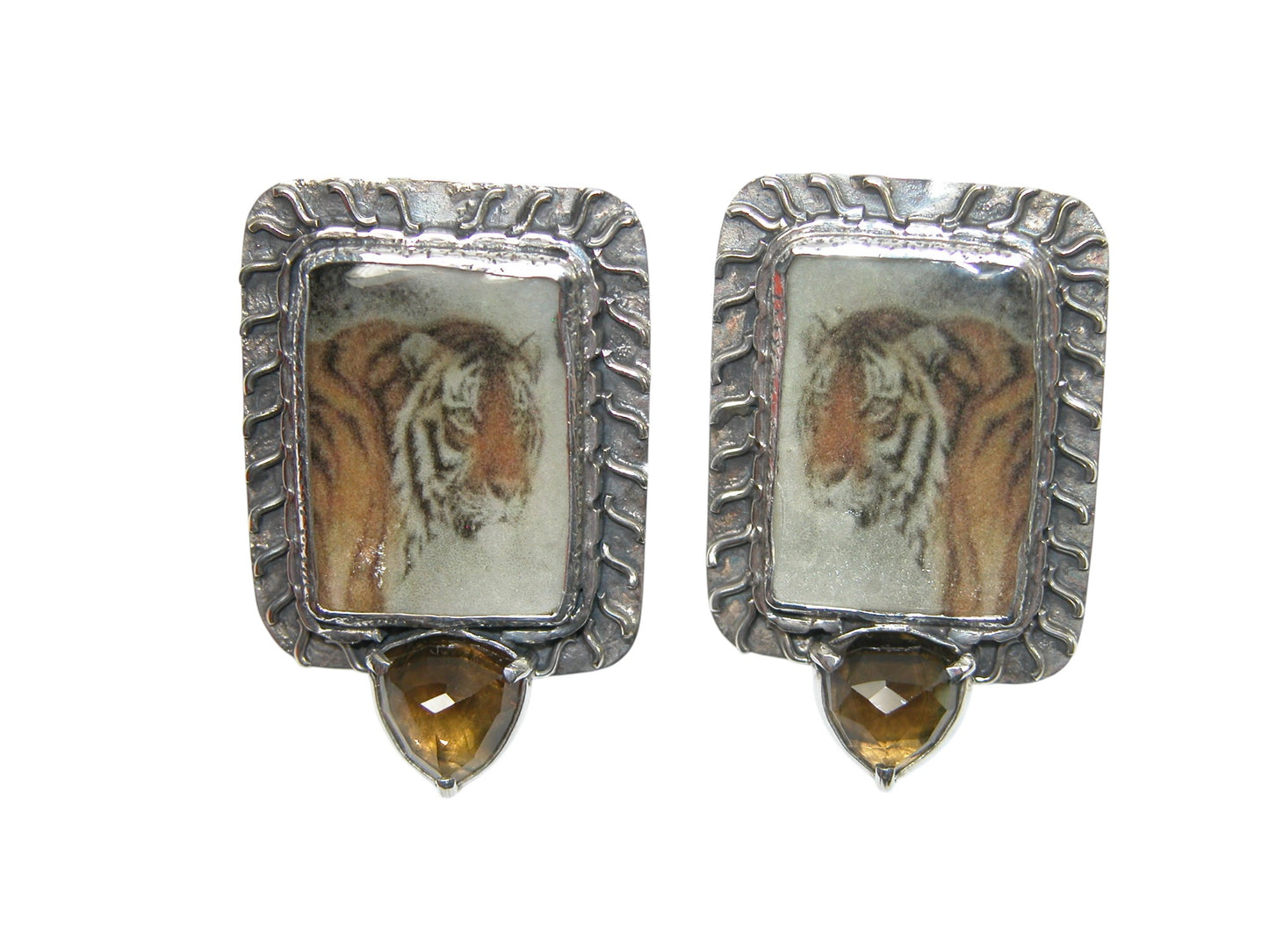 34029 Sterling Silver Hand Painted Tiger Earrings