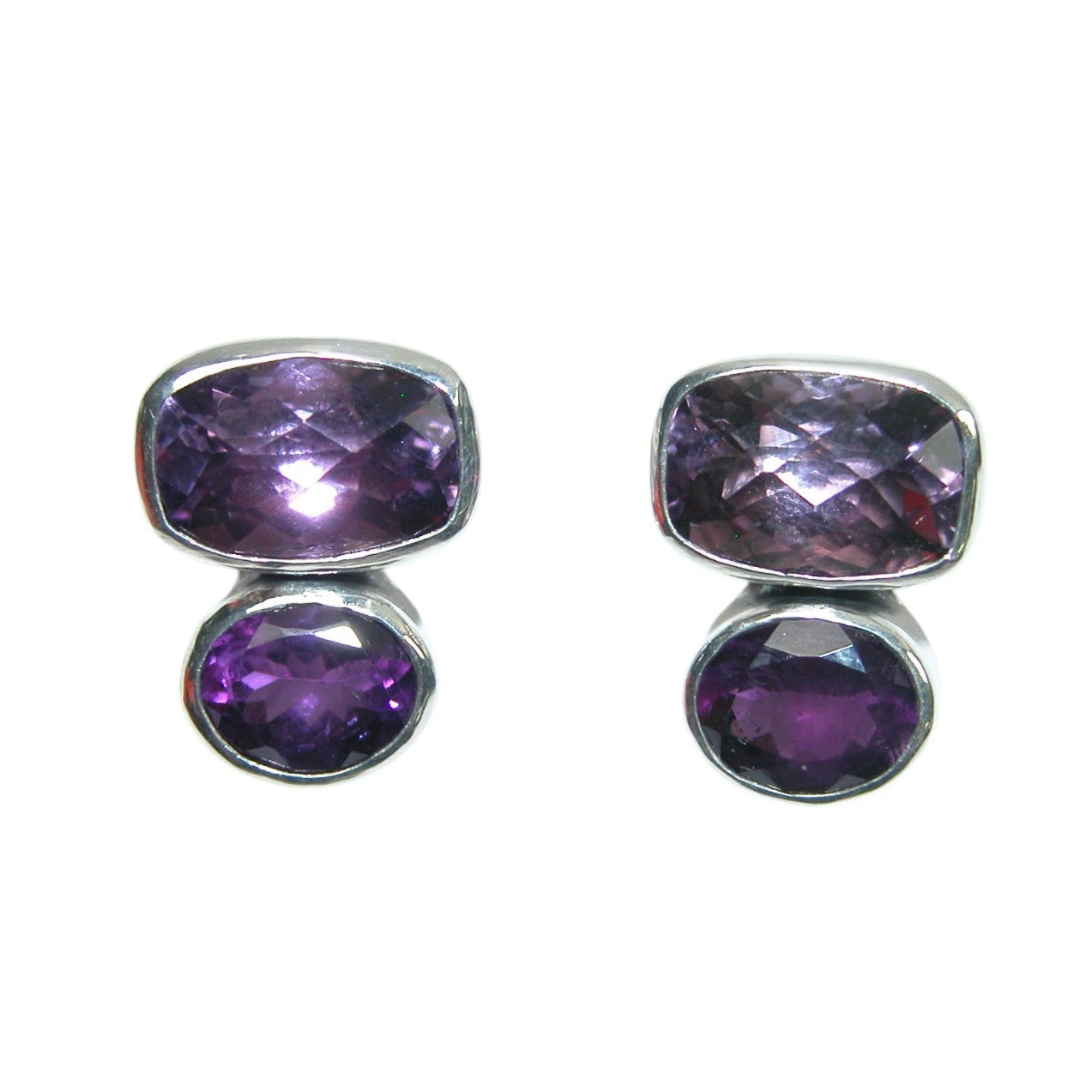 34001 Purple Amethyst Two Stone Sterling Silver Earrings