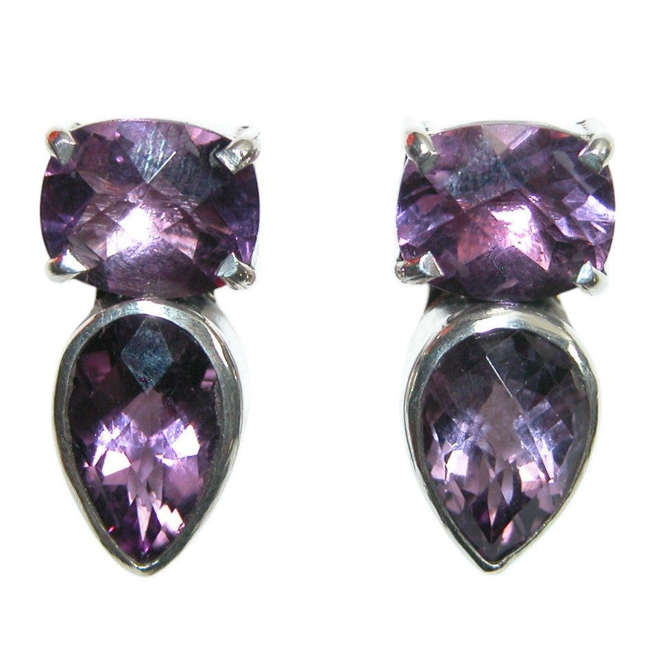 34002 Purple Amethyst Two Stone Sterling Silver Earrings