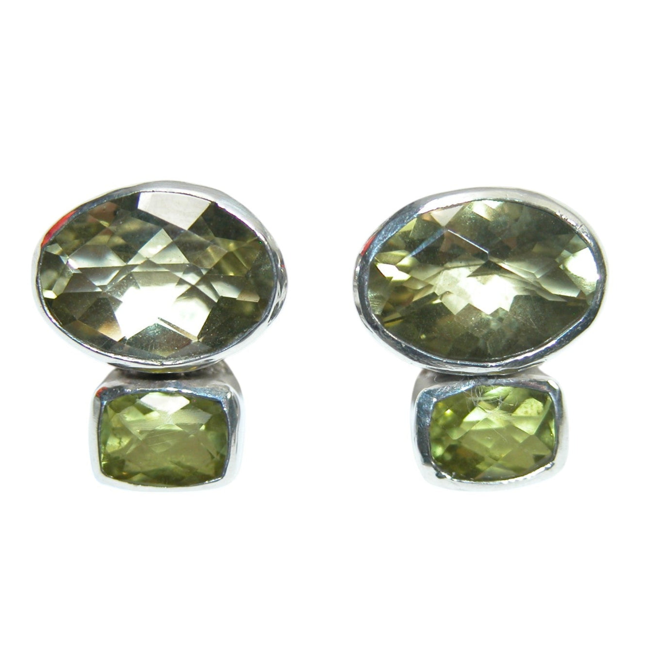 34003 Peridot Two Stone Sterling Silver Earrings