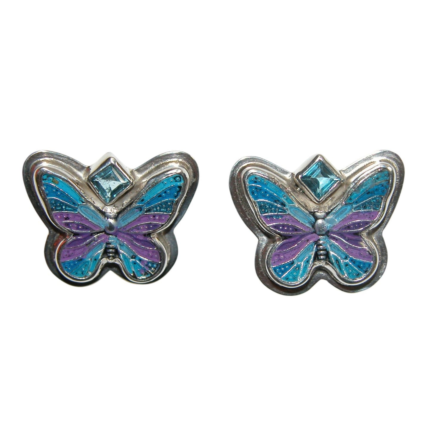 34036 Hand Enamel Butterfly Sterling Silver Earrings