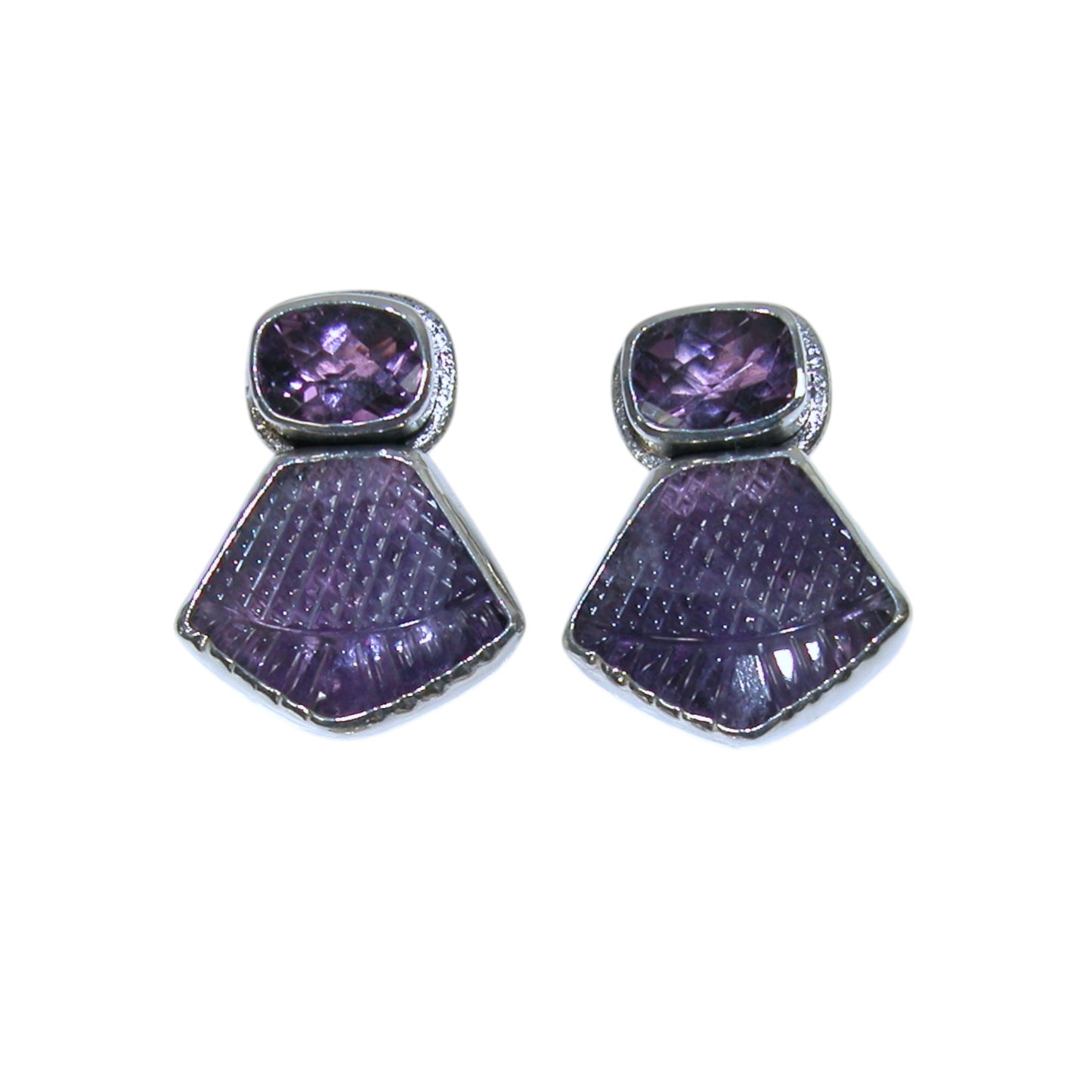 34039A Carved Amethyst Sterling Silver Earrings