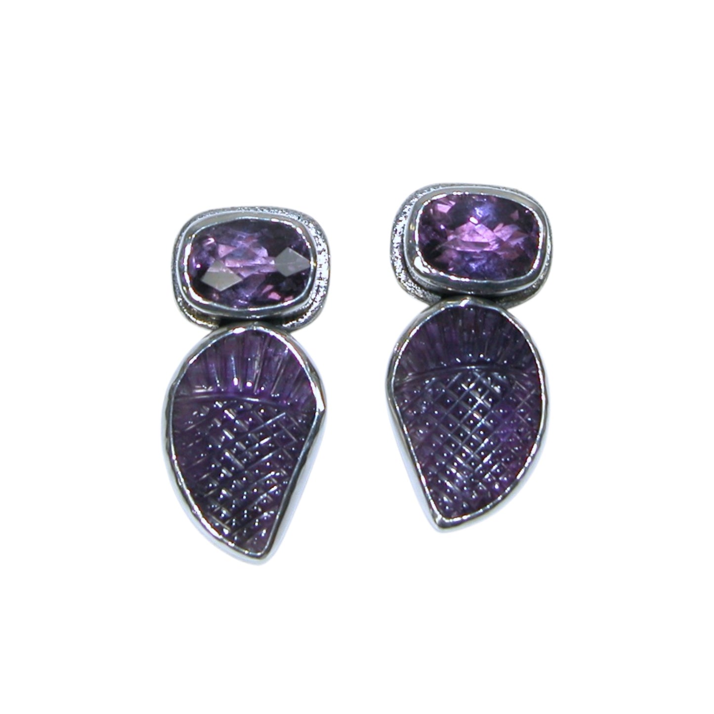 34039B Carved Amethyst Sterling Silver Earrings
