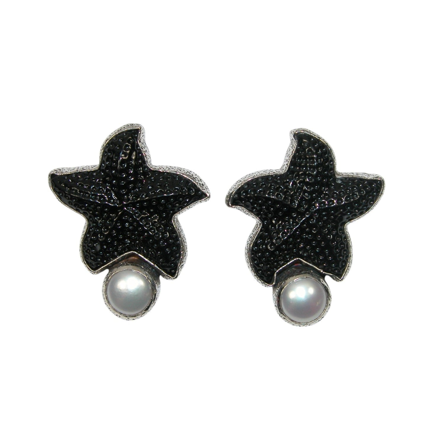 34050 Carved Starfish Freshwater Pearl Sterling Silver Earrings