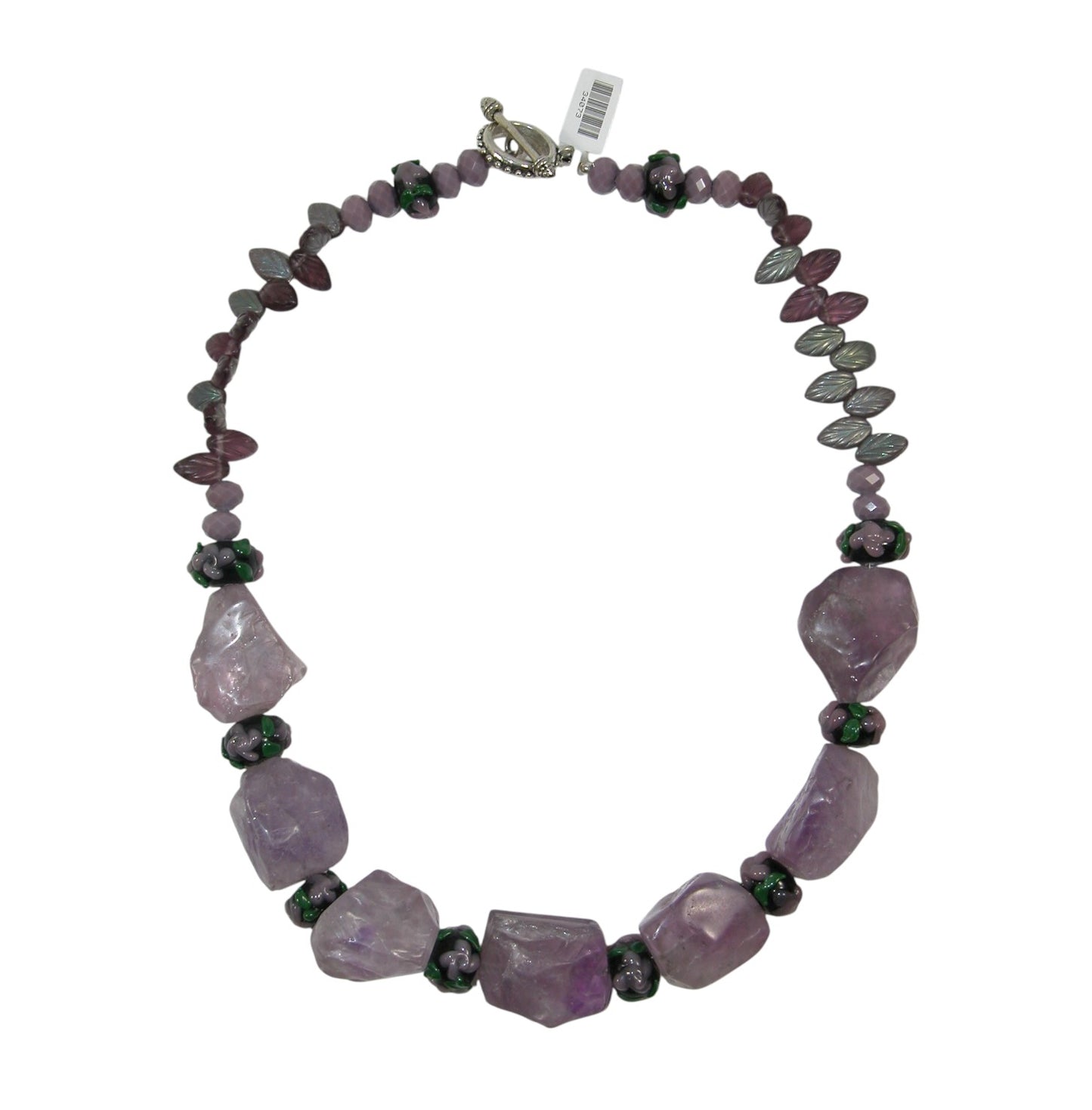 34073 Amethyst, Phosphosiderite, Czech Glass Sterling Silver Necklace
