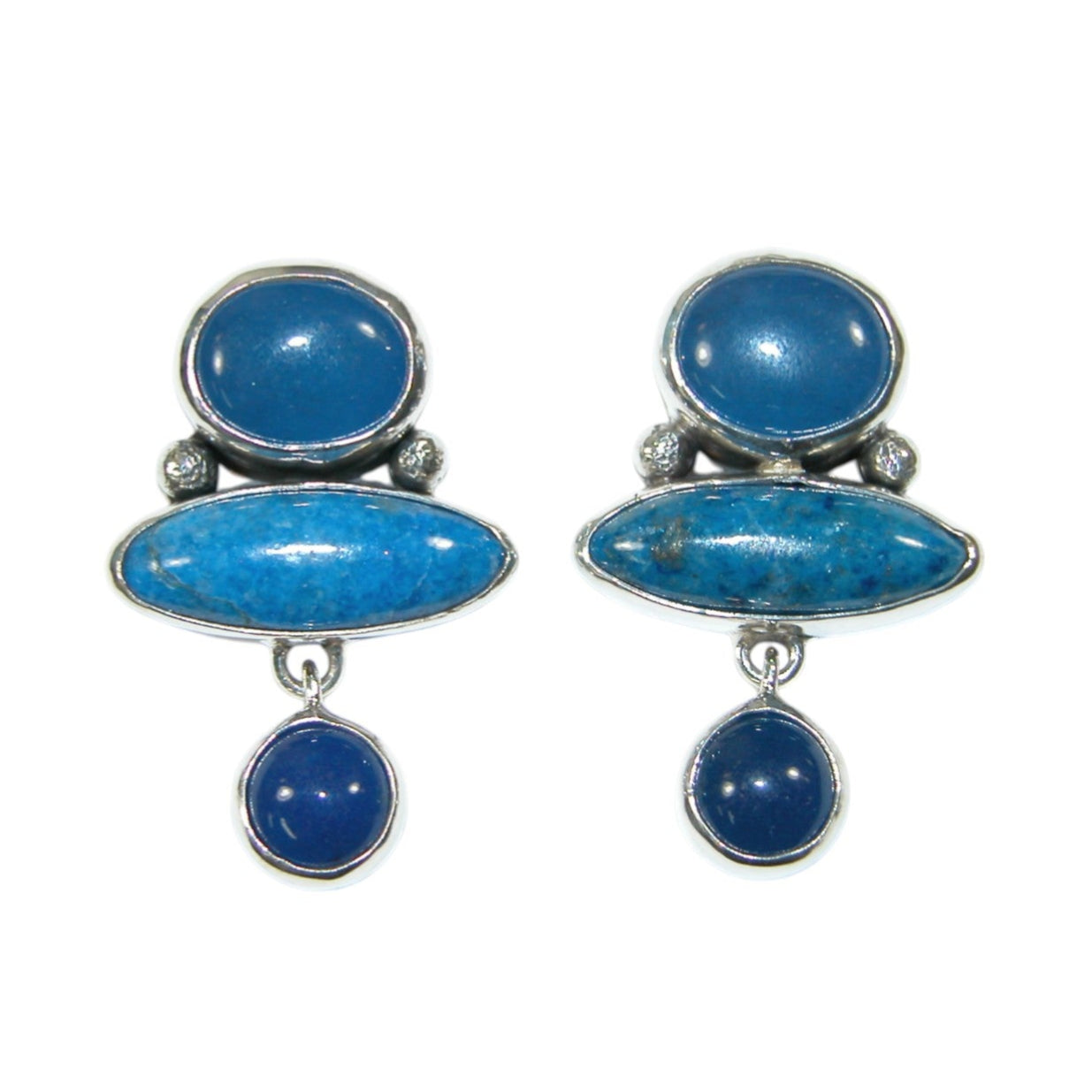 34118 Blue Lapis Three Stone Sterling Silver Earrings