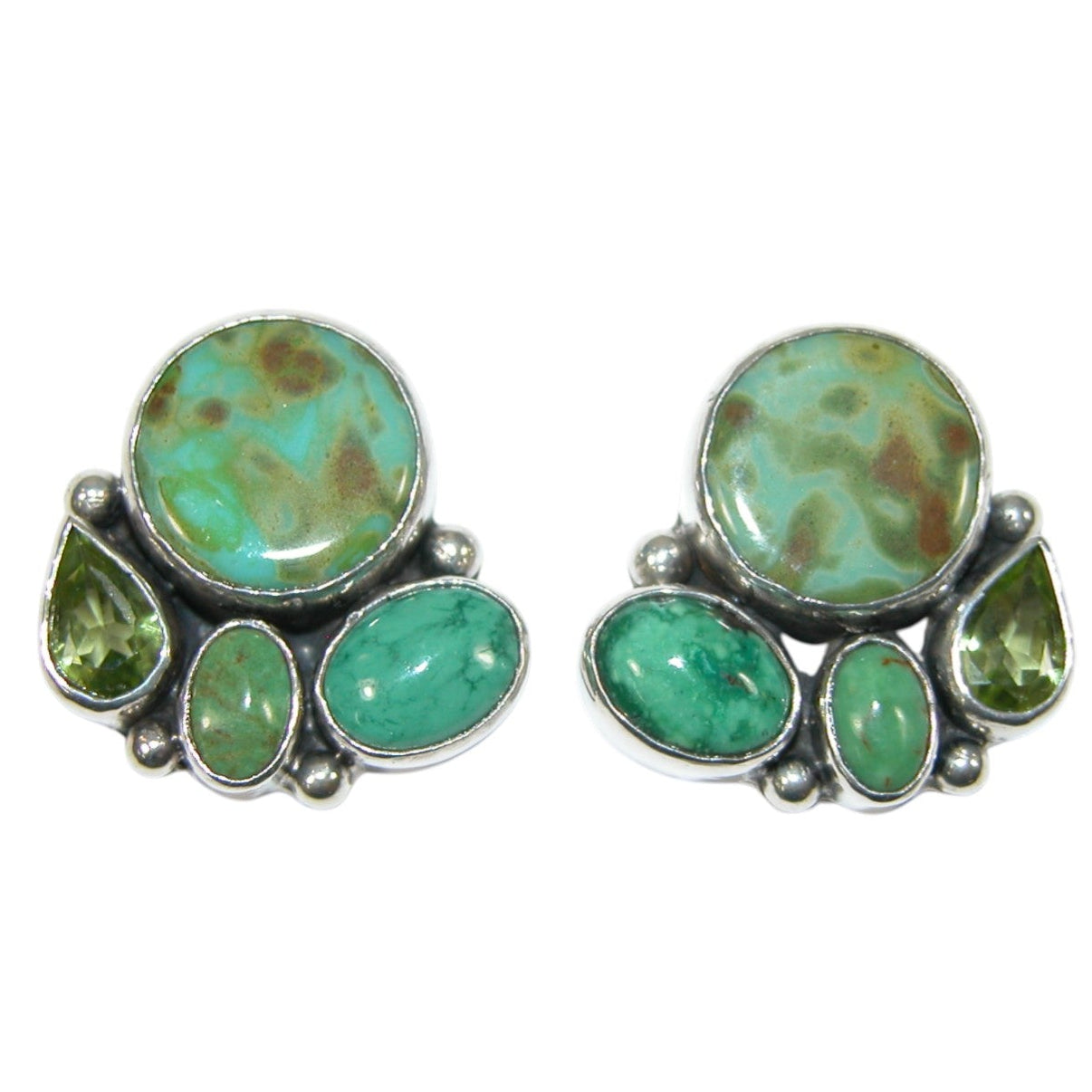 34125 Turquoise Peridot Cluster Sterling Silver Earrings
