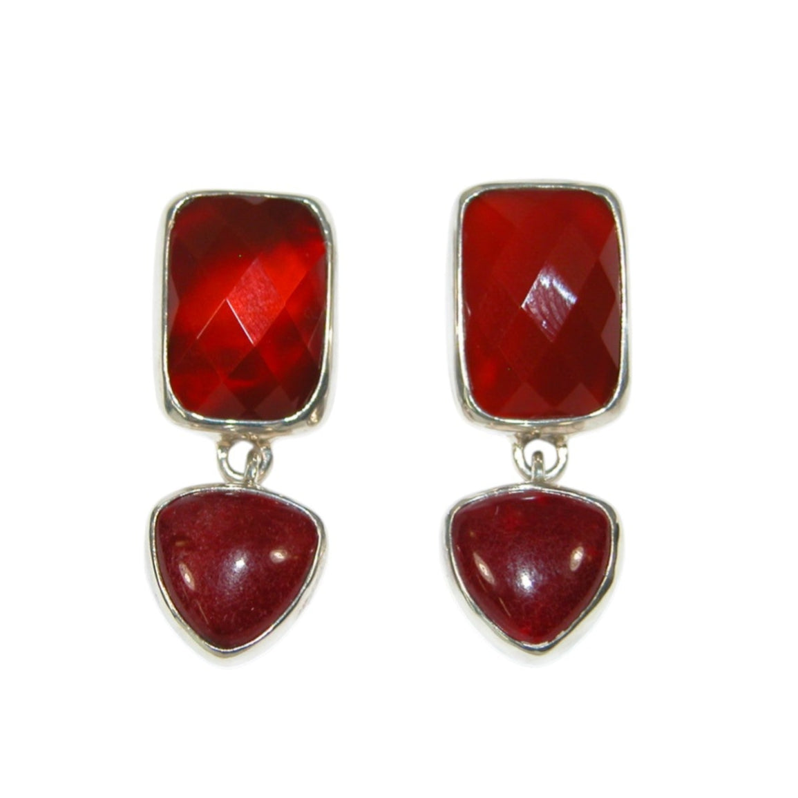 34135 Carnelian Double Stone Sterling Silver Earrings