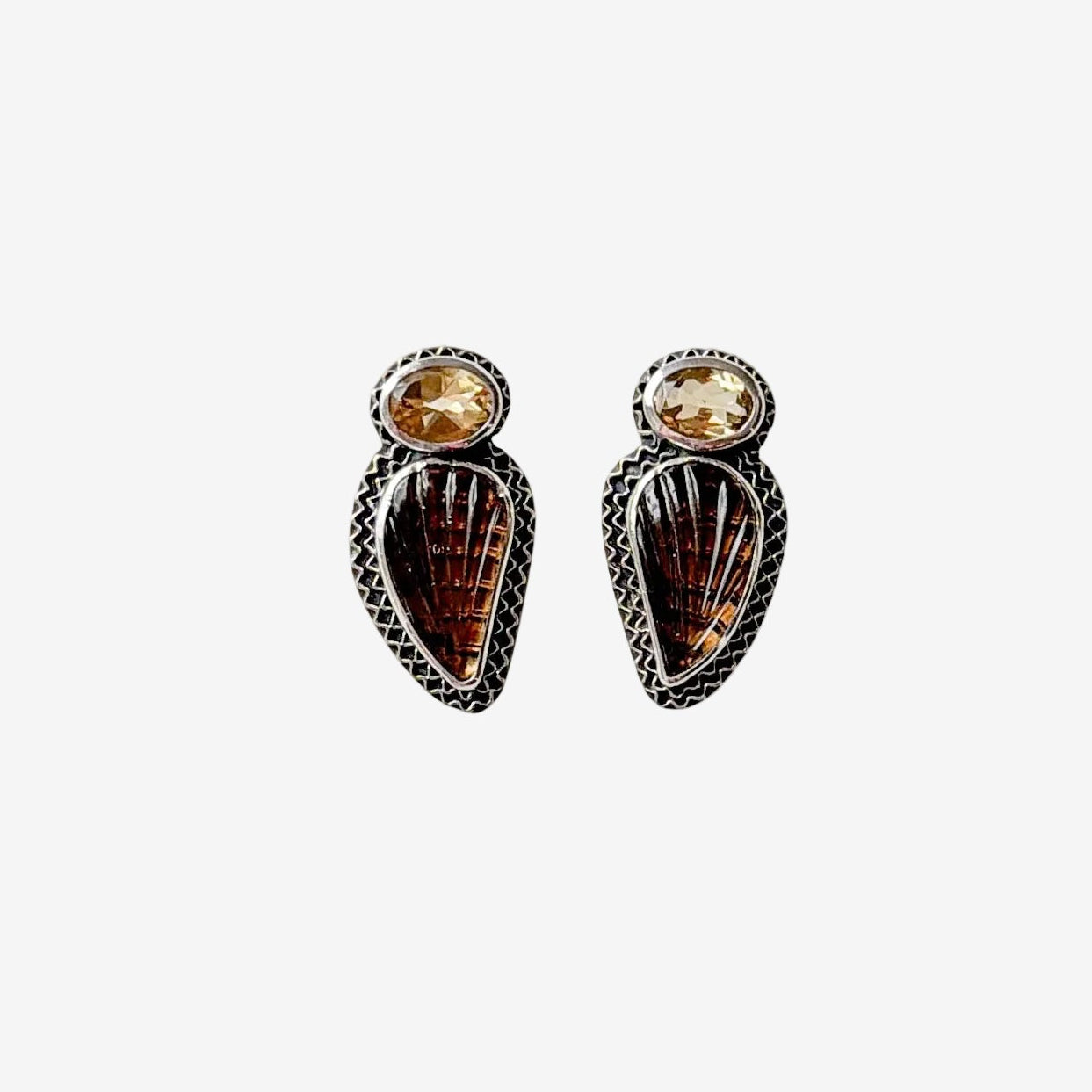 34143A Smokey Topaz, Citrine, Sterling Silver Earrings