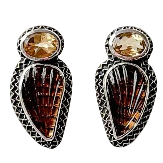 34143A Smokey Topaz, Citrine, Sterling Silver Earrings