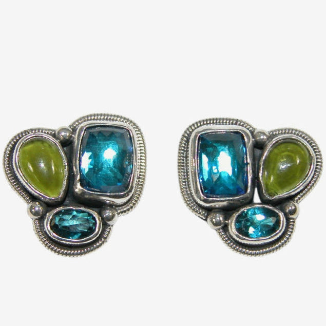 34147B Peridot, Blue Topaz Sterling Silver Earrings