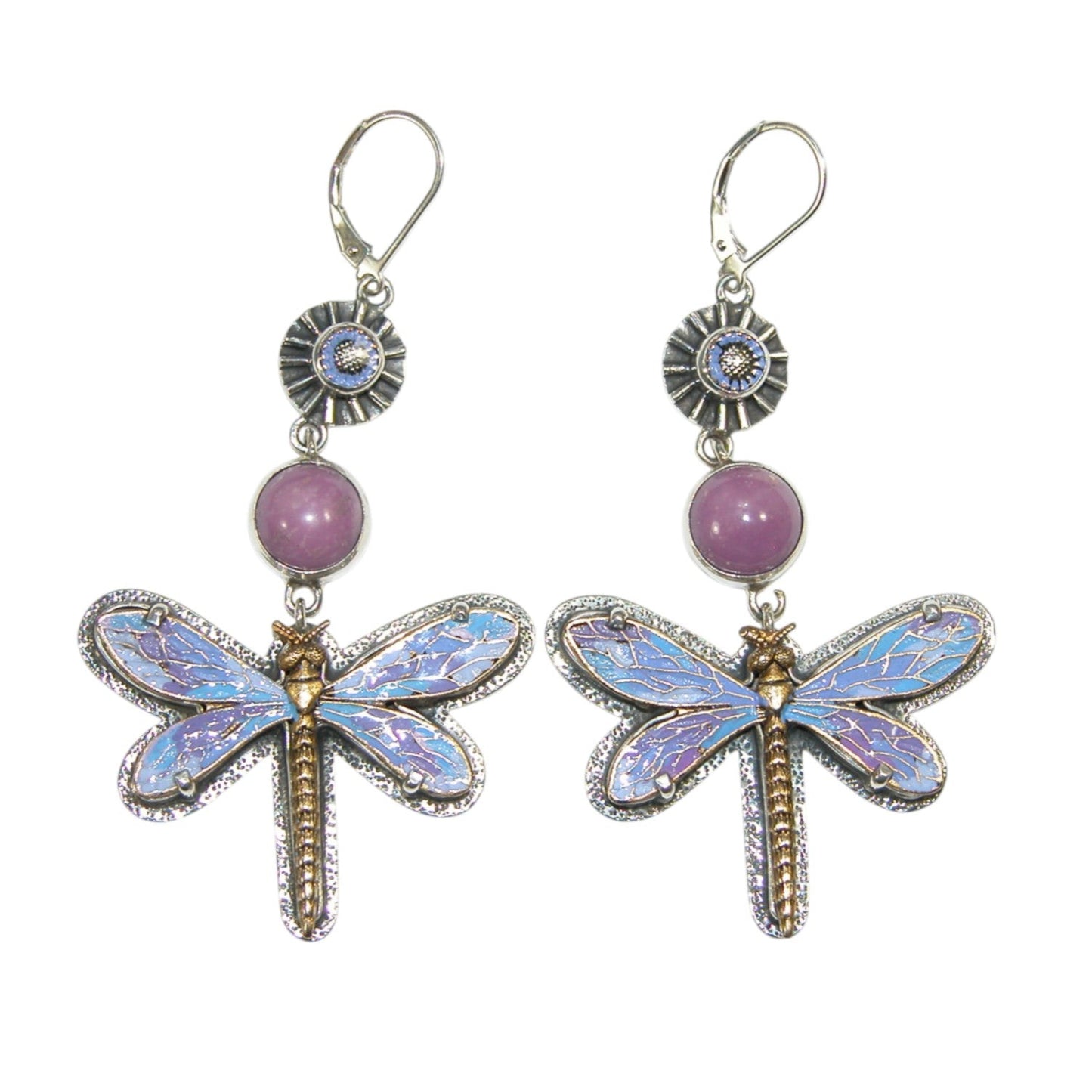 34149L Hand Enameling Dragonfly Sterling Silver Earrings