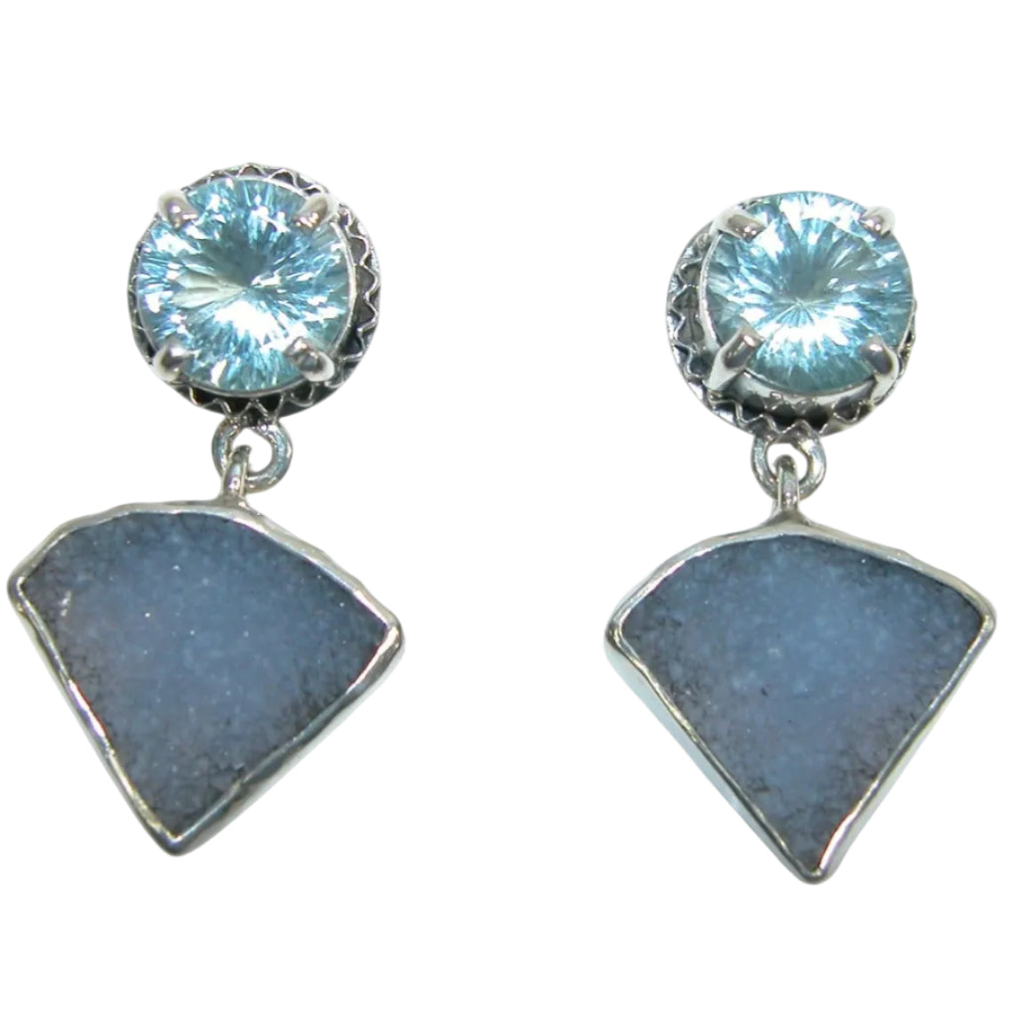 34153B Blue Topaz, Chalcedony Sterling Silver Earrings