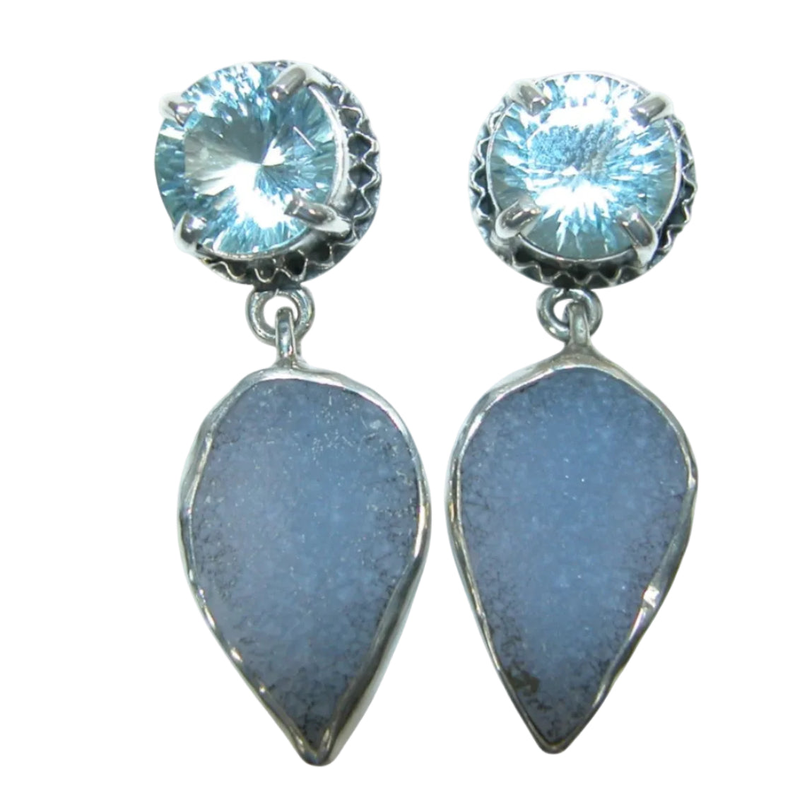 34153C Blue Topaz, Chalcedony Sterling Silver Earrings