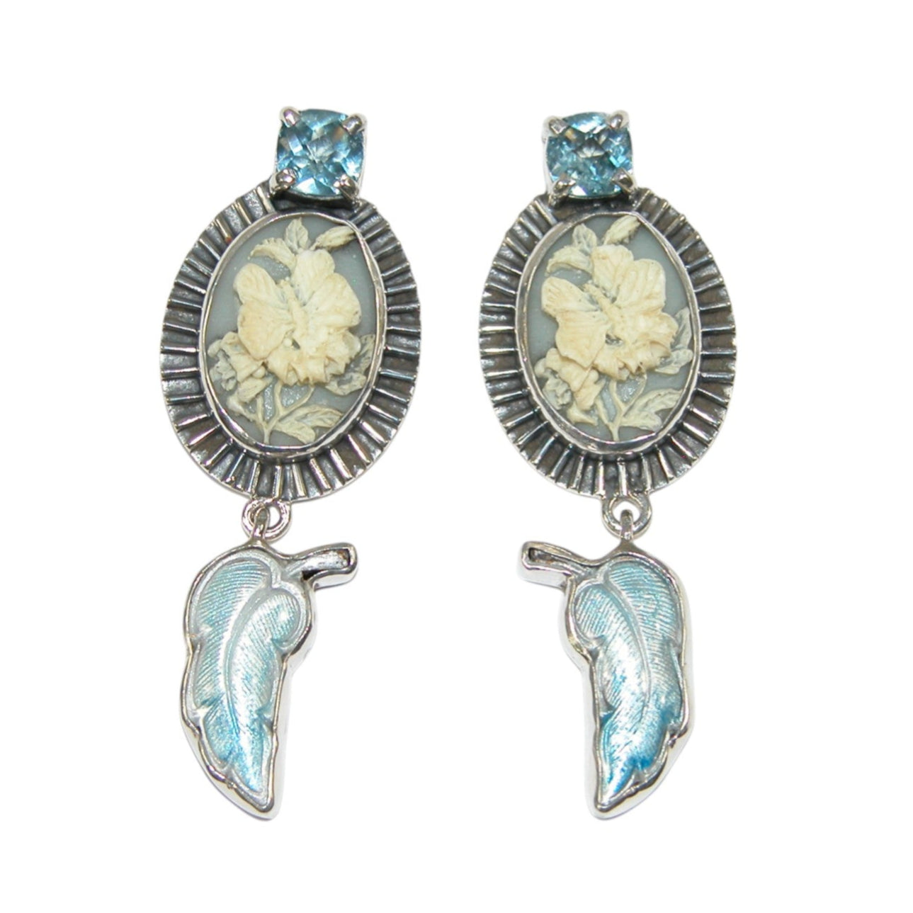 34154 Cameo Butterfly Blue Topaz Sterling Silver Earrings