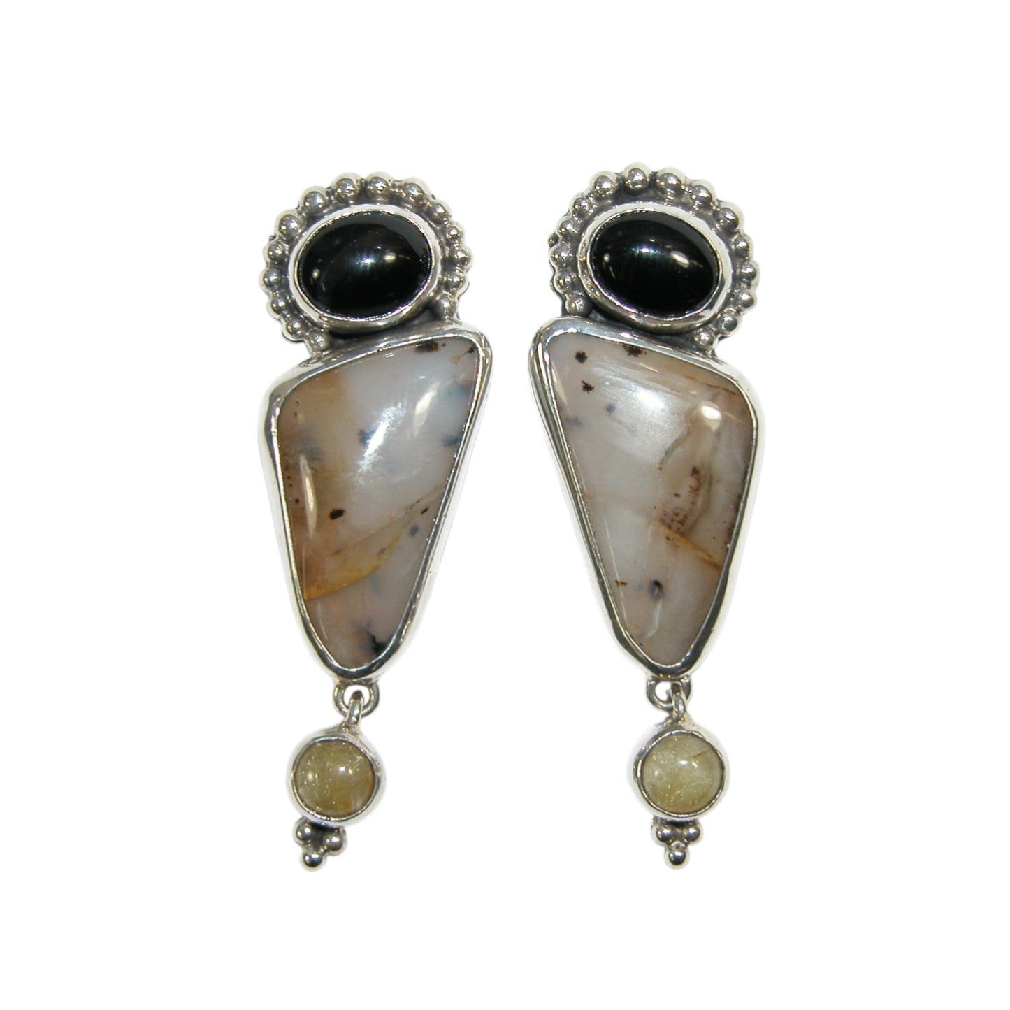 34155 Agate, Onyx Sterling Silver Earrings