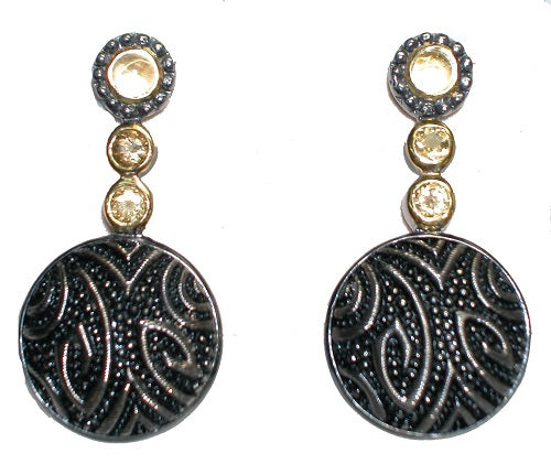3416 Citrine Vintage Glass Button Vermeil Rhodium over Sterling Silver Earring